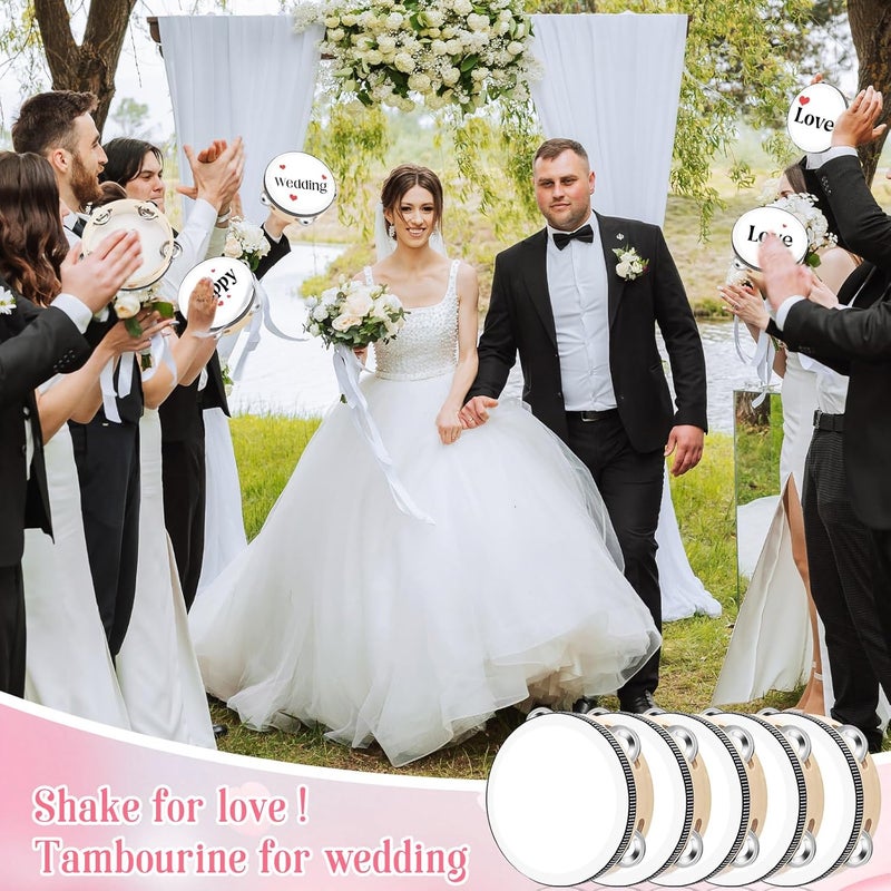 Lukmaa 24 Set 6 Inch Tambourine for Adults Tambourines Bulk Wooden Hand Held Drum with Metal Jingles, Gift Tags, Beige Ribbon Percussion Gift Musical Instrument for Church Wedding Party Favor - Image 3